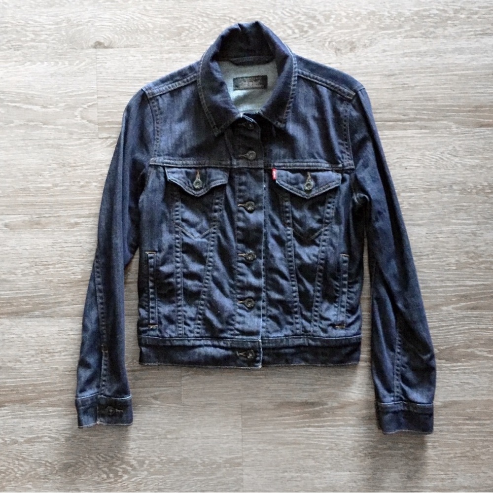 levis levi’s denim jean cropped navy blue vintage jacket women small s